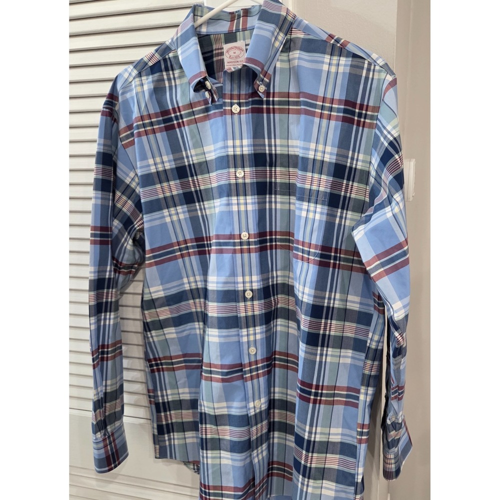 Brooks Brothers Madison Fit Non Iron Stretch Supima Cotton Plaid Shirt Mens M